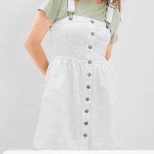 American Eagle Overall Dress Jumper white stretch denim material pockets size XS